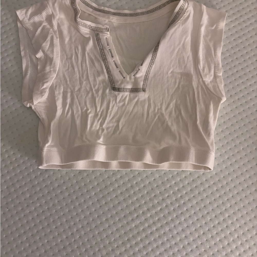 Cute white low neck cut cropped tank